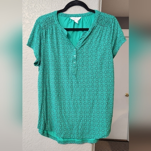 Liz Claiborne Green & Navy‎ Dotted Blouse, Size L